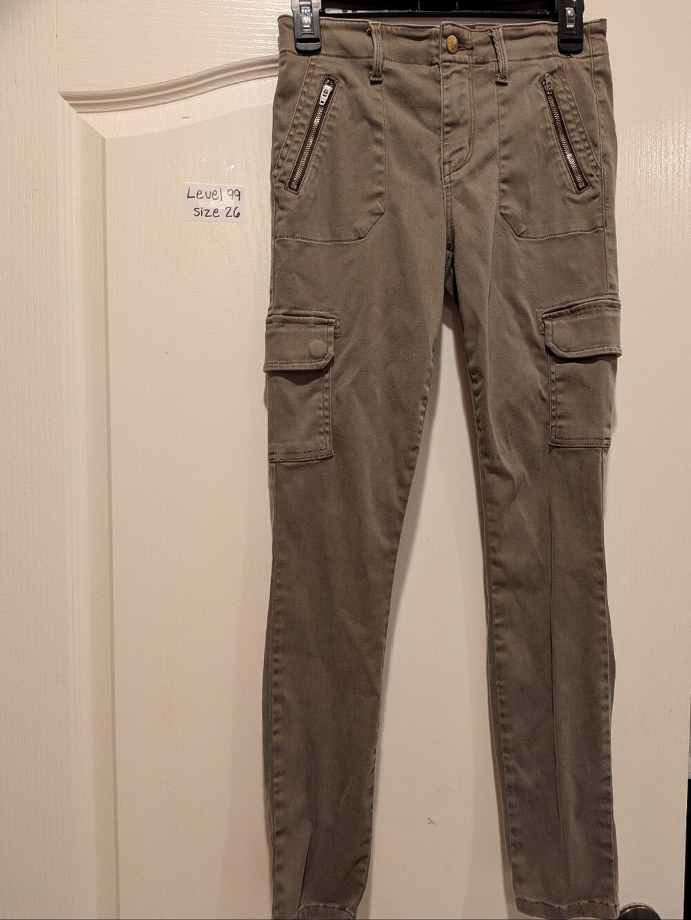 Level 99 Olive Cargo Skinny Jeans - Women